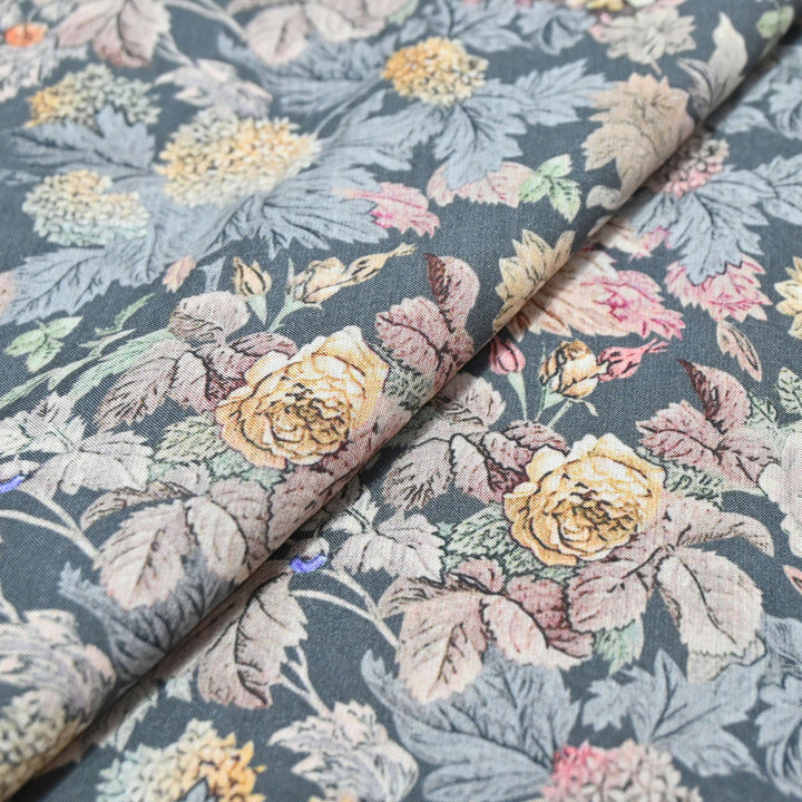Smoky Grey Omura Cotton Floral Print