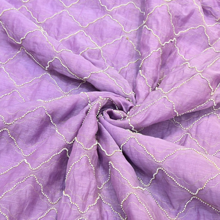 Bright Lavender Dyed Mul Chanderi Fabric with Zari & Moti Embroidery – 0MF222-2