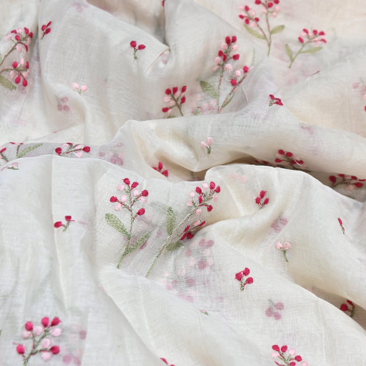 Dyeable Mul Chanderi Thread Embroidery Fabric – Soft Summer Designer Fabric-MF8212-3