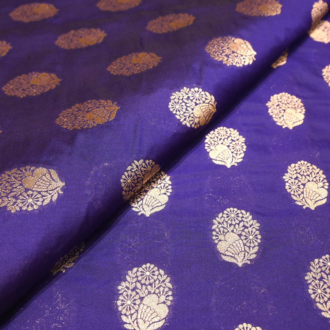 Purple Monster Color Katan Silk Zari Buti Brocade Fabric