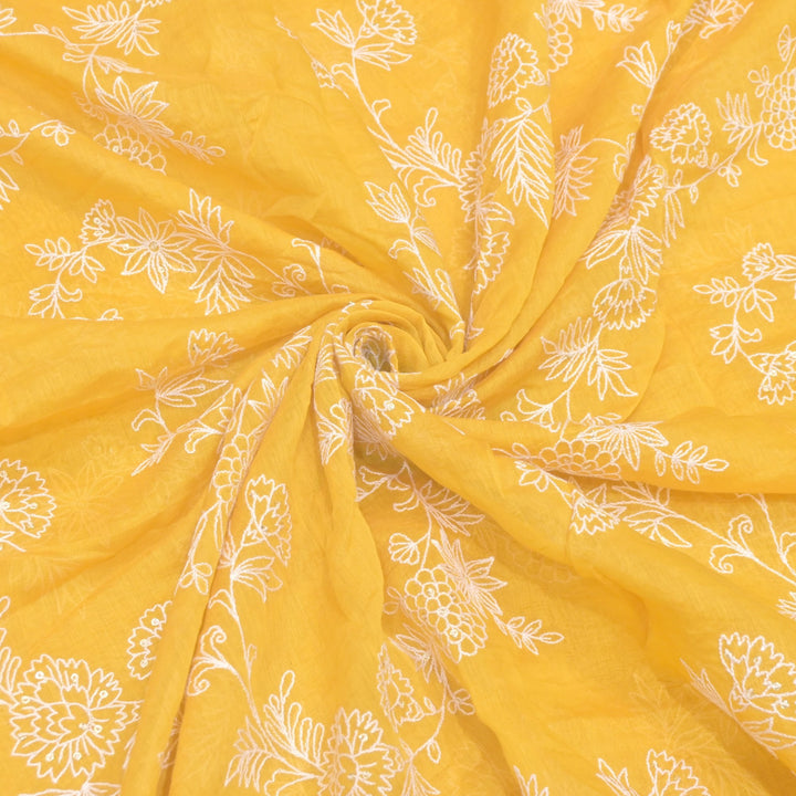 Cotton Chanderi Thread With Sequins Embroidery Fabric