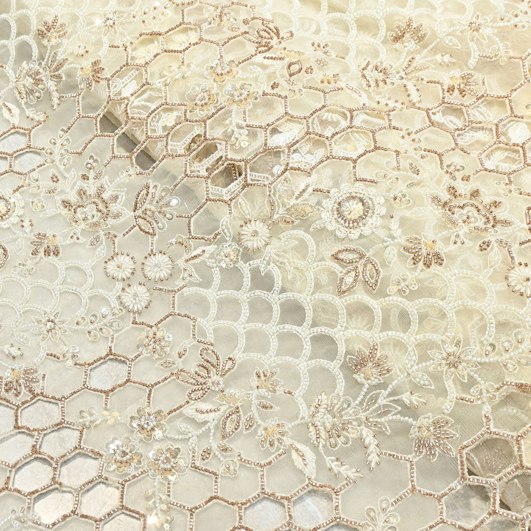 Dyed Net Moti & Sequins Embroidery Fabric – Elegant Designer Net Fabric V2490C