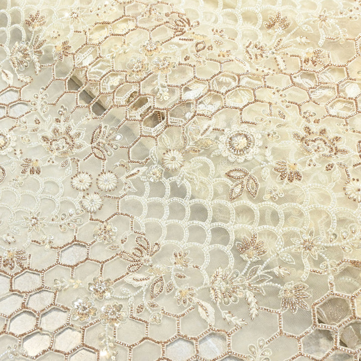 Dyed Net Moti & Sequins Embroidery Fabric – Elegant Designer Net Fabric V2490C