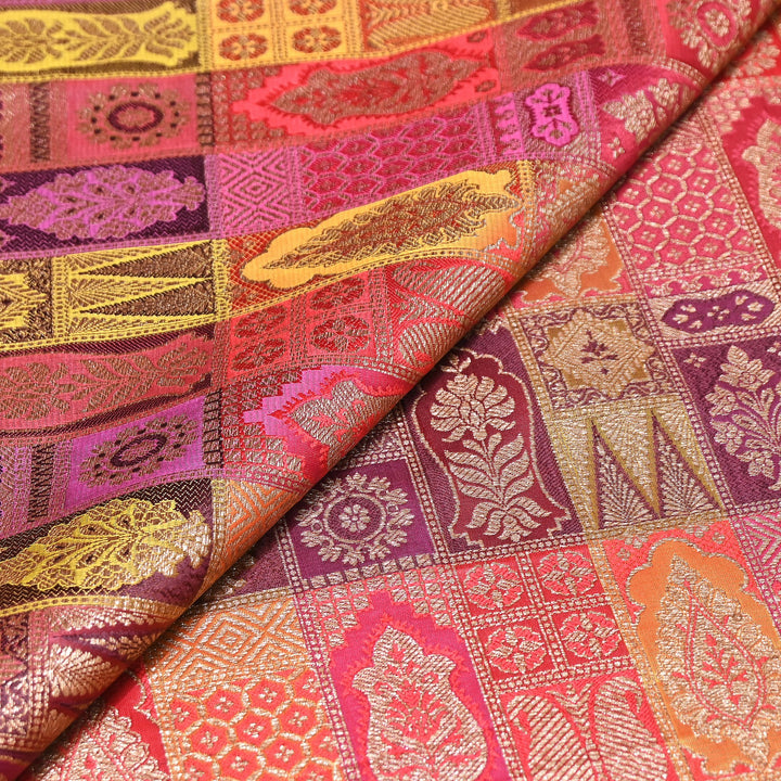 Multi Rangoli Brocade Fabric – Premium Zari Woven Designer Brocade Fabric 001006-A13
