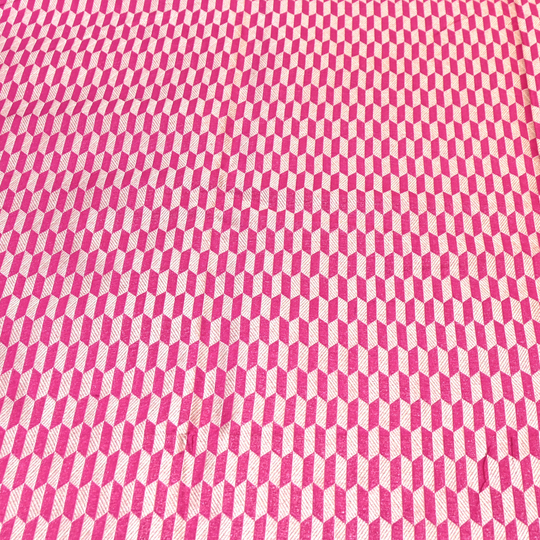 Pink Color Pure Silk Alfi Zari Brocade Fabric 44" – Luxury Traditional Designer Fabric ZTF001-6