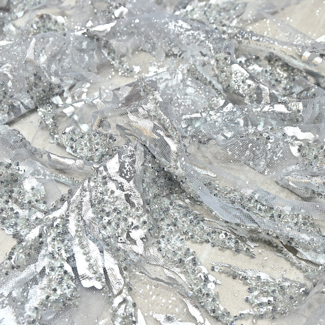 IMPORTED NET FOIL FABRIC WITH SEQUINS EMBELLISHMENT- PT1001- 04