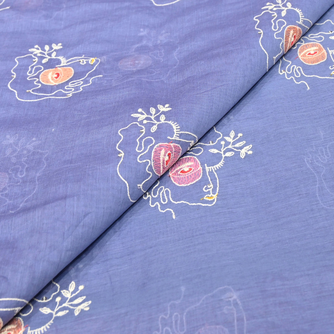 Violet Mul Chanderi Fabric with allover Sequins Thread Embroidery.