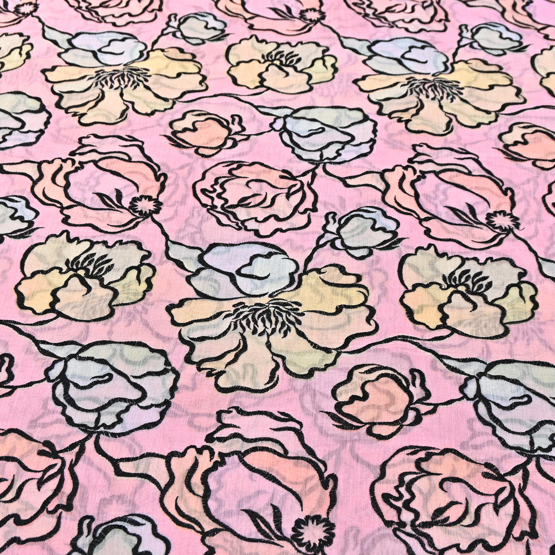 Mul Chanderi Position Print With Thread Embroidery Fabric – Designer Summer Fabric V2290C-1