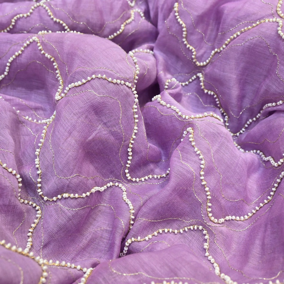 Bright Lavender Dyed Mul Chanderi Fabric with Zari & Moti Embroidery – 0MF222-2