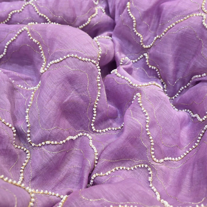 Bright Lavender Dyed Mul Chanderi Fabric with Zari & Moti Embroidery – 0MF222-2