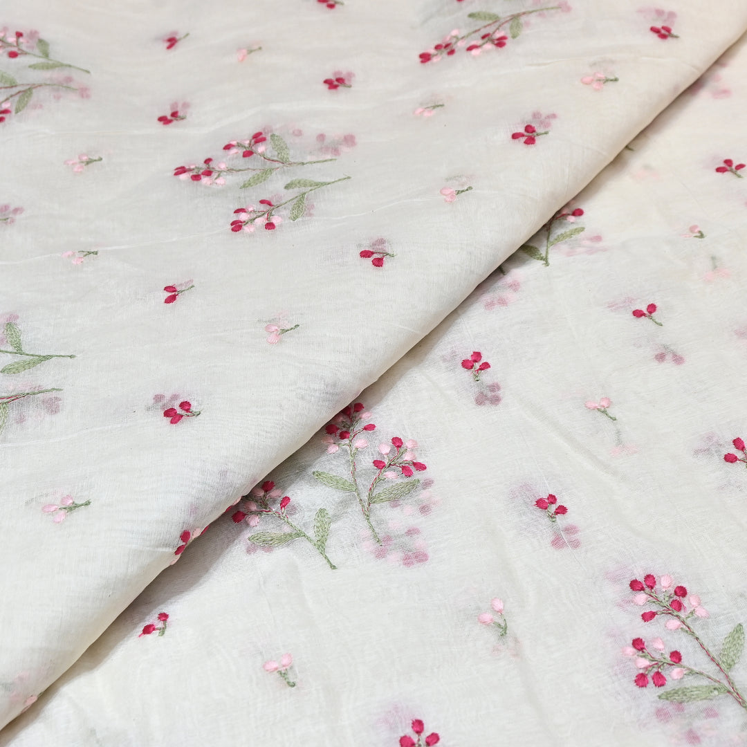 Dyeable Mul Chanderi Thread Embroidery Fabric – Soft Summer Designer Fabric-MF8212-3