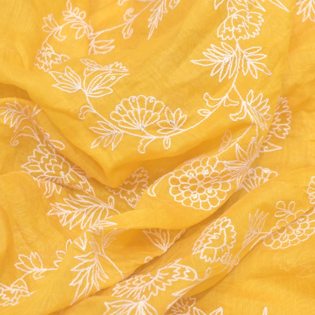Cotton Chanderi Thread With Sequins Embroidery Fabric