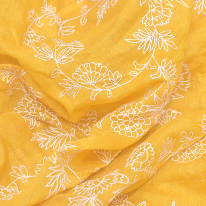 Cotton Chanderi Thread With Sequins Embroidery Fabric