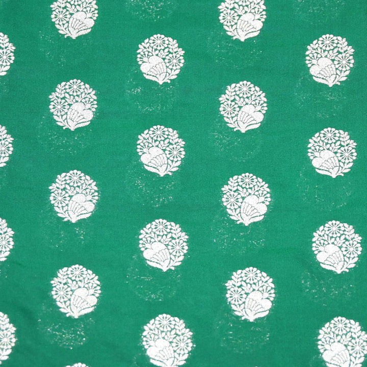 Teal Green Color Katan Silk Zari Buti Brocade Fabric