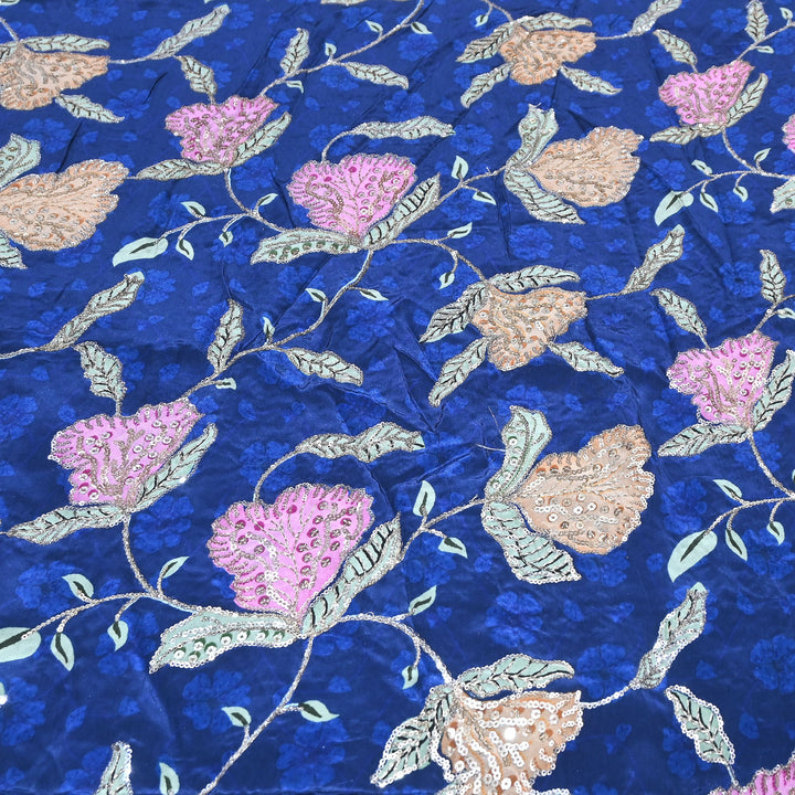 Multi Color Crepe Position Print Fabric with Zari & Sequins Embroidery - 102228-1