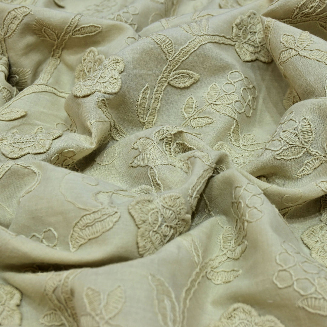 Green Mist Color Pure Cotton Floral Thread Embroidery Fabric