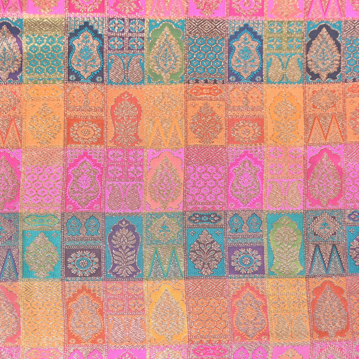 Multi Rangoli Brocade Fabric – Premium Zari Woven Designer Brocade Fabric 001006-A12