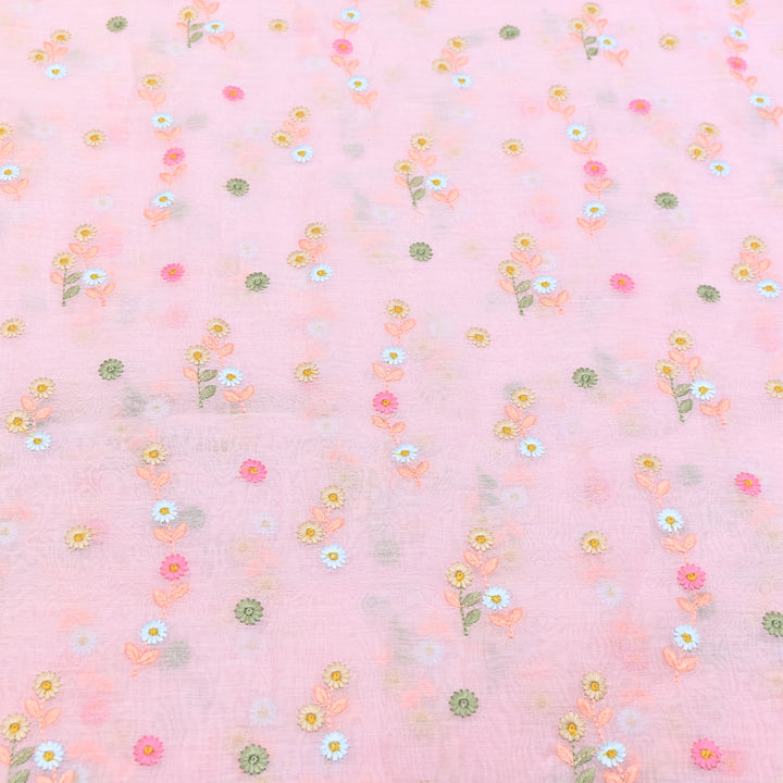 Pastel Pink Color Mul Chanderi Thread Embroidery Fabric – Soft Lightweight Designer Fabric- GP4209-1