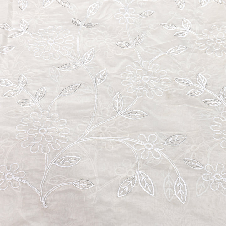 Premium Dyeable Mul Chanderi Floral Thread Embroidery Fabric - MF0638