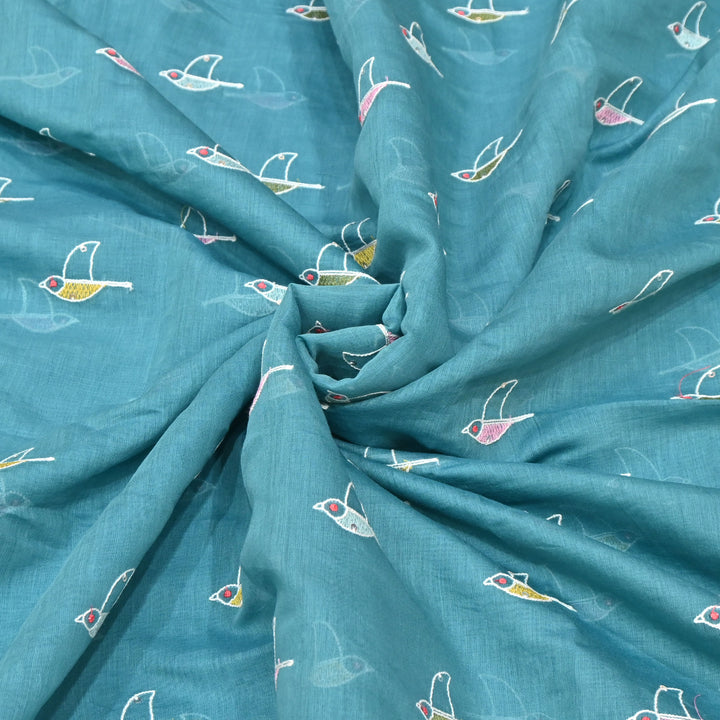 Elegant turquoise blue base Mul Chanderi Sequins Embroidery.