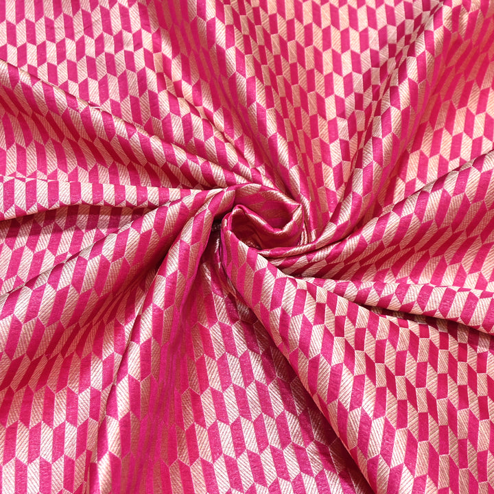 Pink Color Pure Silk Alfi Zari Brocade Fabric 44" – Luxury Traditional Designer Fabric ZTF001-6