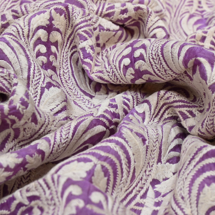 Purple Chanderi Fabric with allover Thread Embroidery