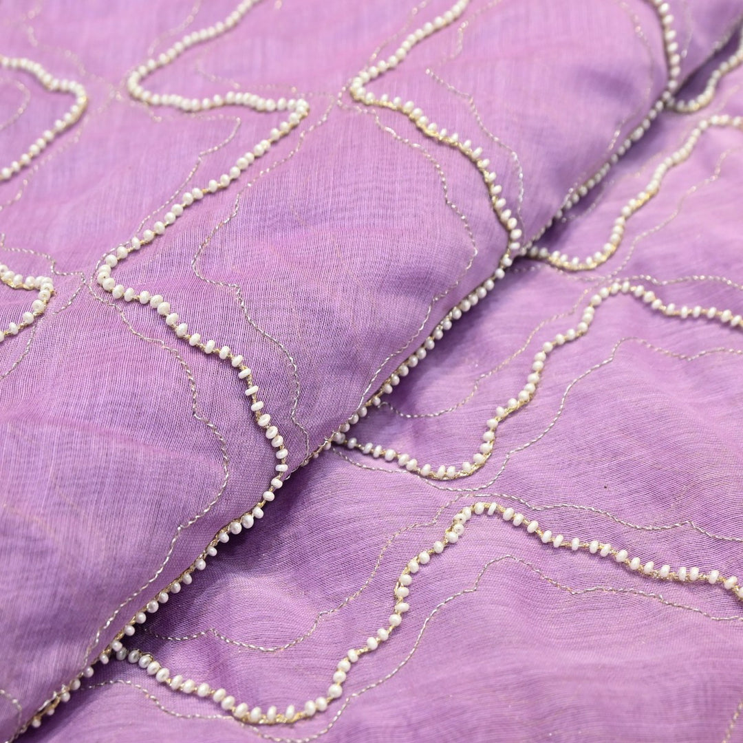 Bright Lavender Dyed Mul Chanderi Fabric with Zari & Moti Embroidery – 0MF222-2