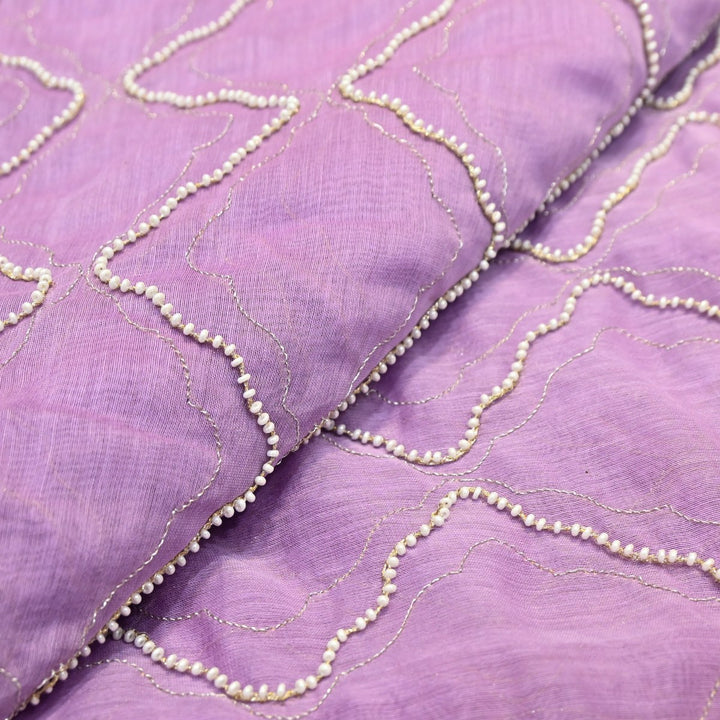 Bright Lavender Dyed Mul Chanderi Fabric with Zari & Moti Embroidery – 0MF222-2
