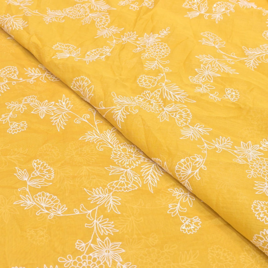Cotton Chanderi Thread With Sequins Embroidery Fabric