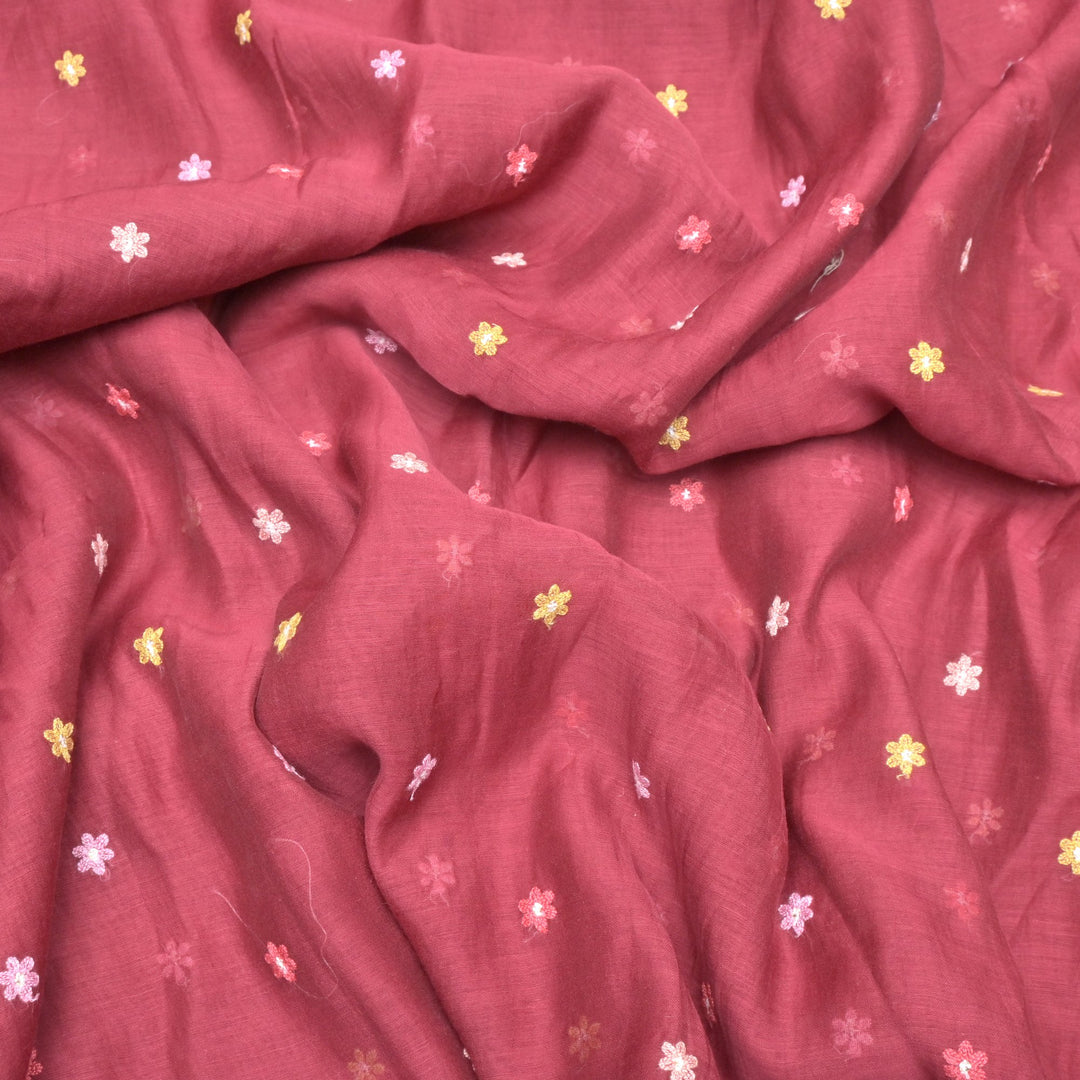 Cotton Chanderi Multi Thread Buti Embroidery Fabric