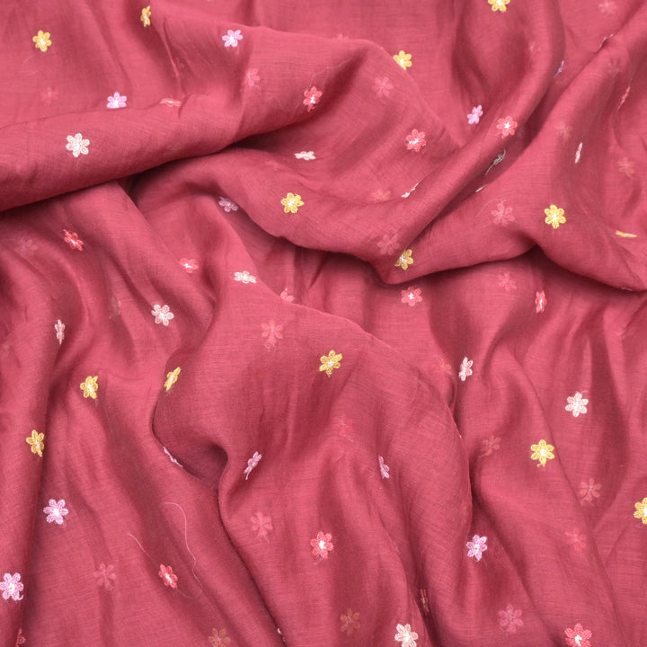 Cotton Chanderi Multi Thread Buti Embroidery Fabric