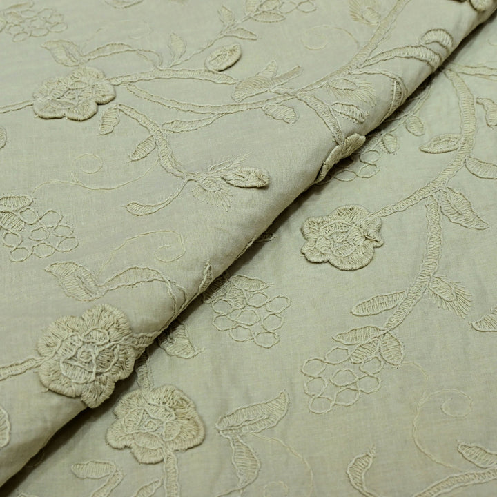 Green Mist Color Pure Cotton Floral Thread Embroidery Fabric