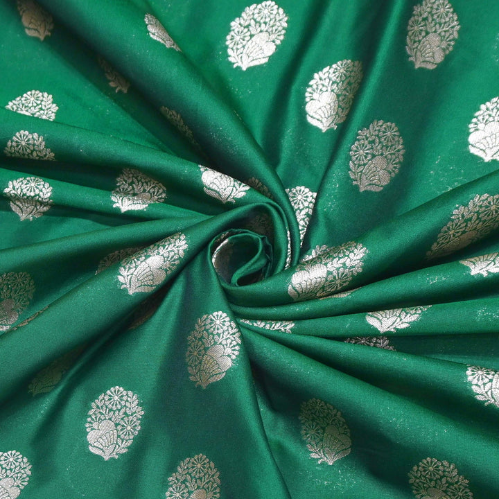 Teal Green Color Katan Silk Zari Buti Brocade Fabric