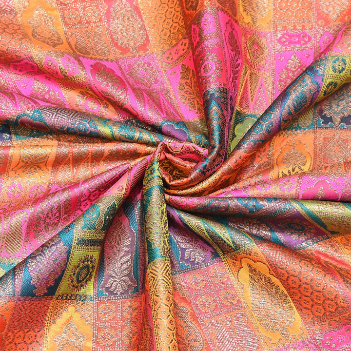 Multi Rangoli Brocade Fabric – Premium Zari Woven Designer Brocade Fabric 001006-A12