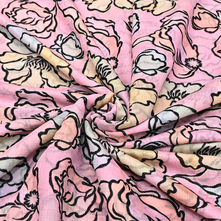 Mul Chanderi Position Print With Thread Embroidery Fabric – Designer Summer Fabric V2290C-1
