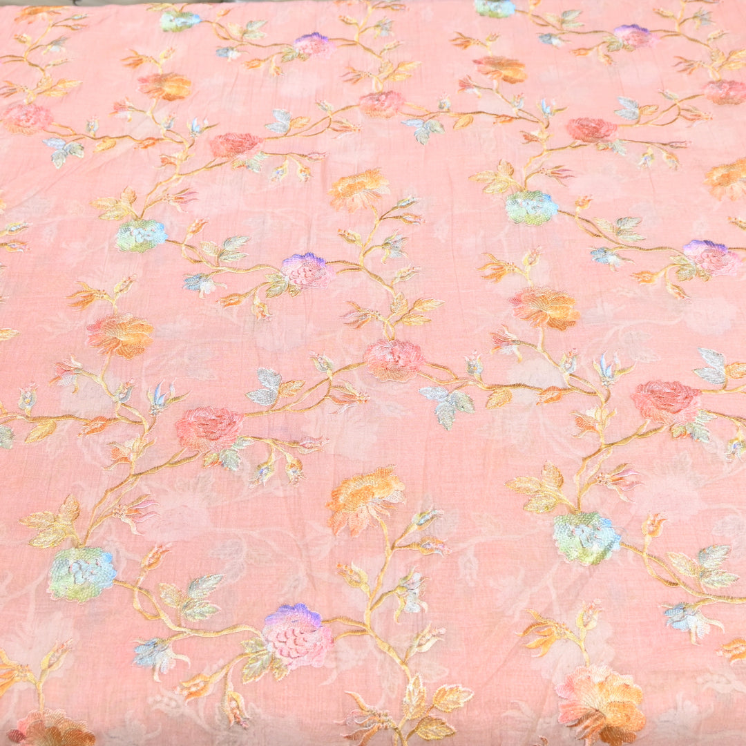 Mul Chanderi Thread Embroidery Fabric – Lightweight Elegant Designer Fabric- V2366C-01