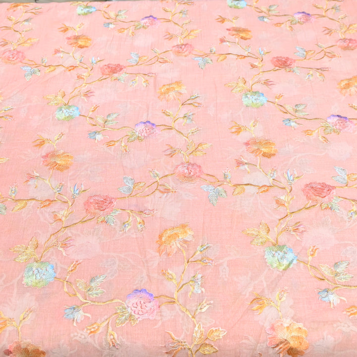 Mul Chanderi Thread Embroidery Fabric – Lightweight Elegant Designer Fabric- V2366C-01