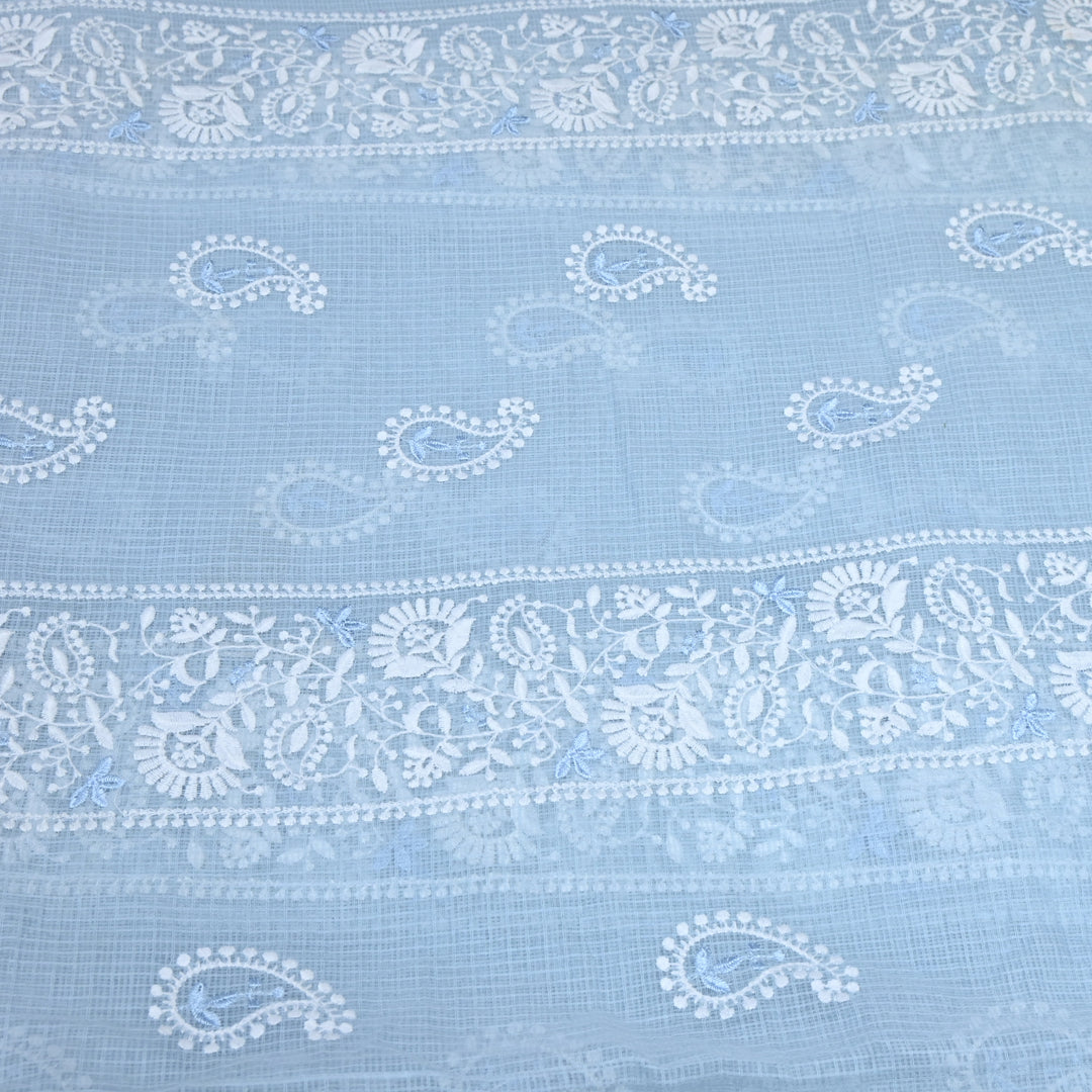Light blue Color Cotton Kota Thread Embroidery Fabric