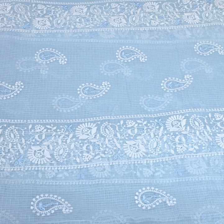 Light blue Color Cotton Kota Thread Embroidery Fabric
