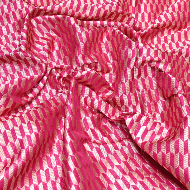 Pink Color Pure Silk Alfi Zari Brocade Fabric 44" – Luxury Traditional Designer Fabric ZTF001-6