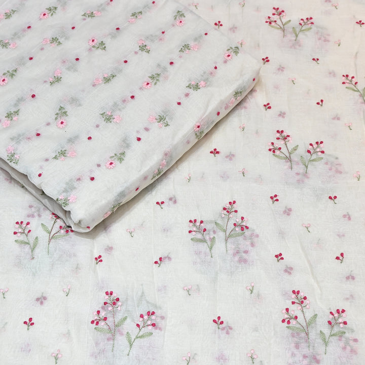 Dyeable Mul Chanderi Thread Embroidery Fabric – Soft Summer Designer Fabric-MF8212-3