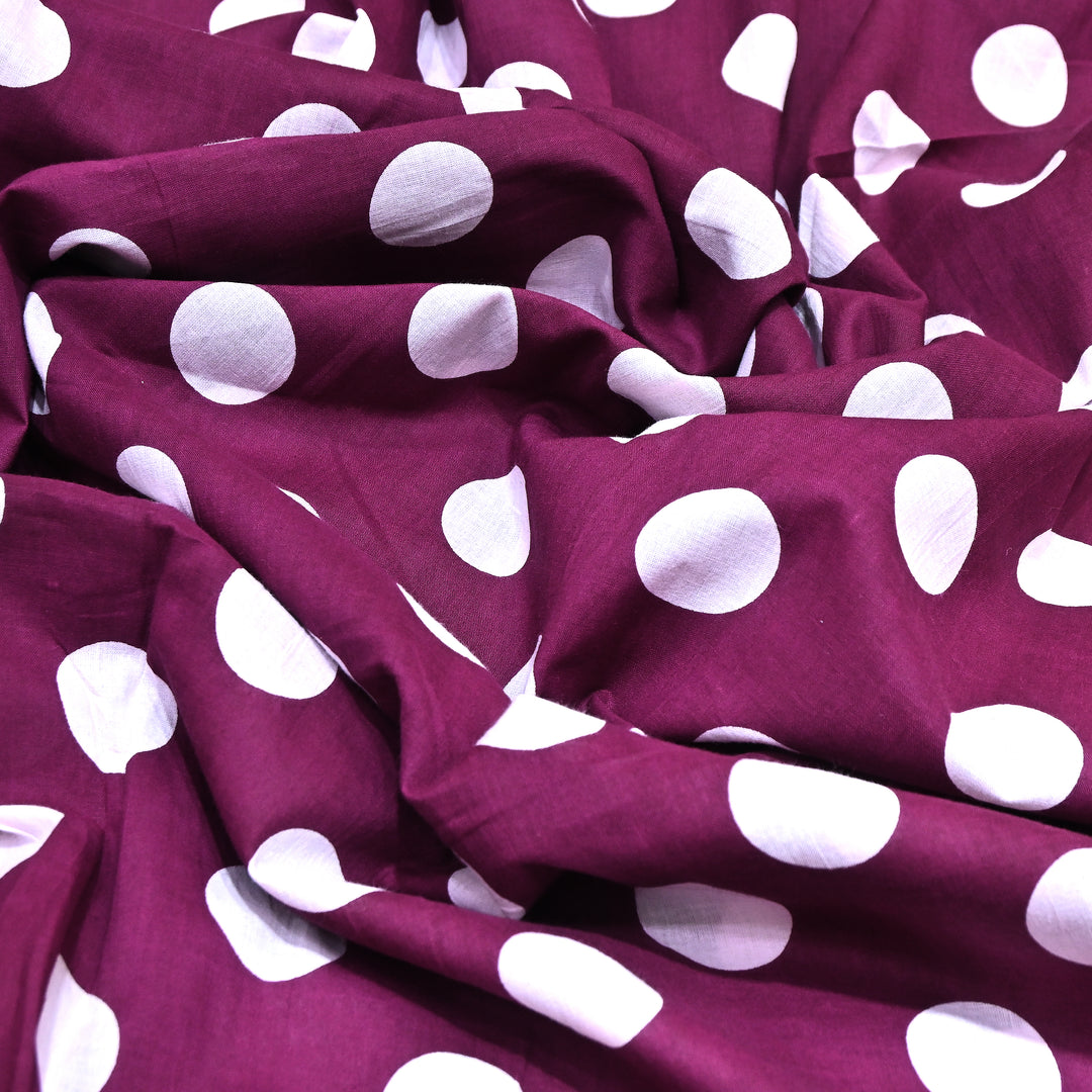 Premium Cotton Polka Dot Printed Fabric - Soft Breathable Designer Cotton Fabric - 000350-1f