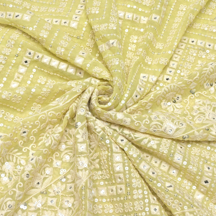 Viscose Georgette Mirror and Sequins Embroidery Fabrics
