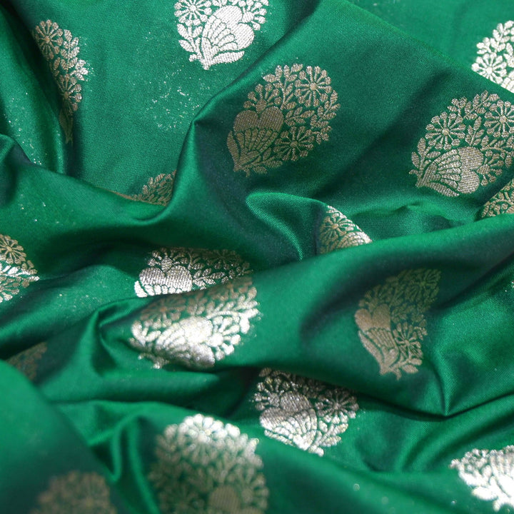 Teal Green Color Katan Silk Zari Buti Brocade Fabric