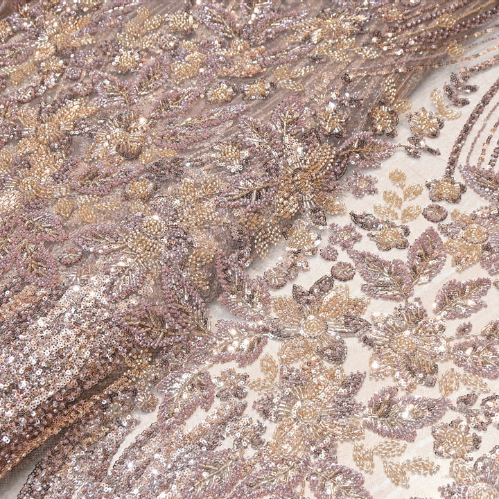 Premium Imported Heavy Beaded Floral Embroidery Net Fabric- 8820734-01