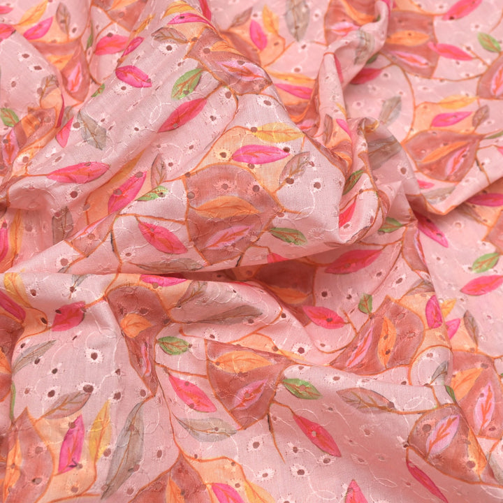 Floral Digital Print Cotton Chikan Embroidery Fabrics