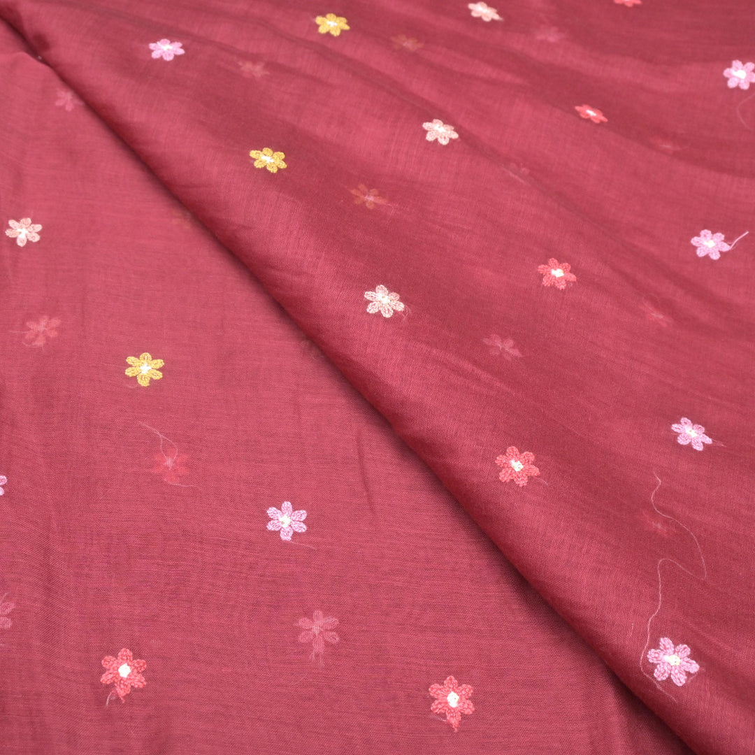 Cotton Chanderi Multi Thread Buti Embroidery Fabric