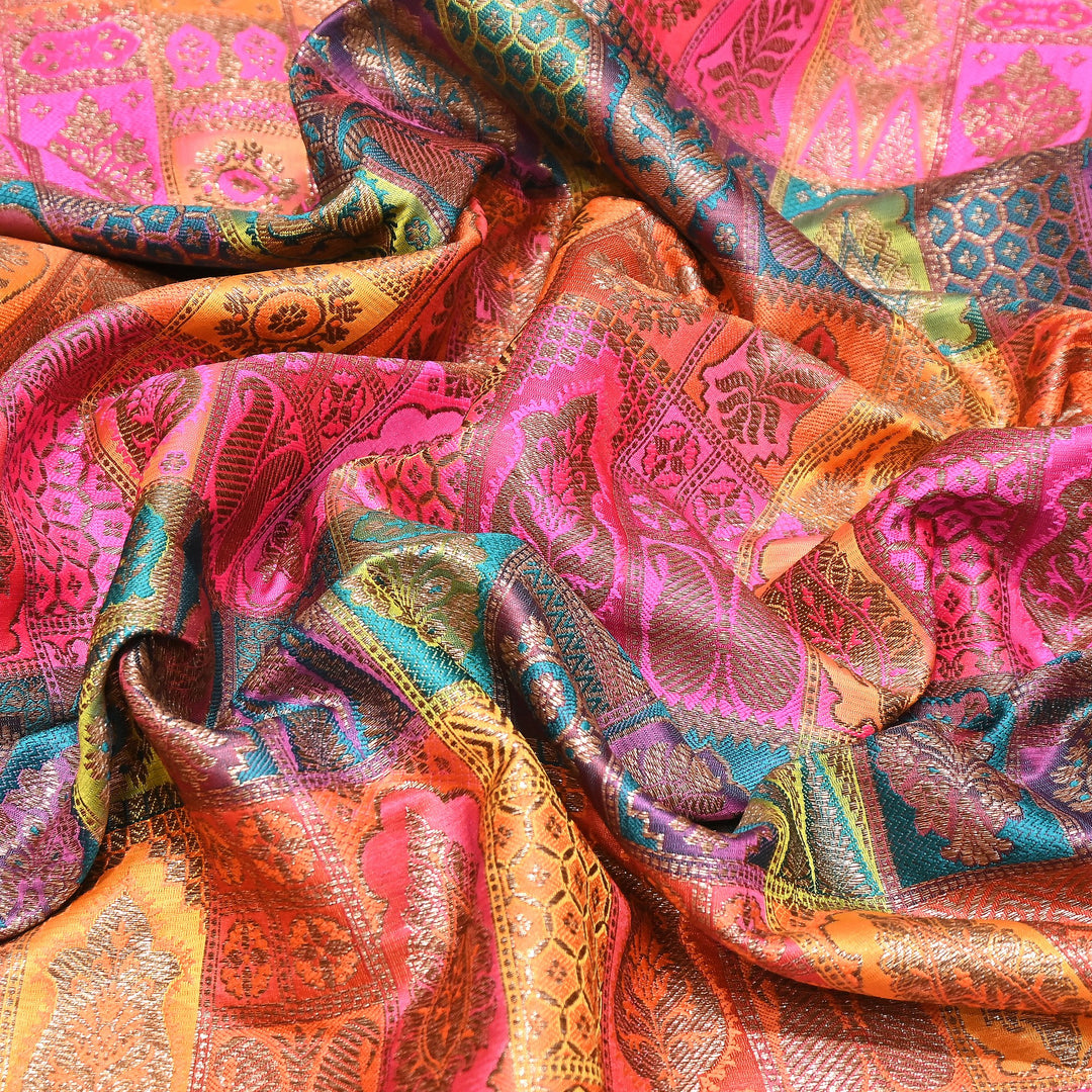 Multi Rangoli Brocade Fabric – Premium Zari Woven Designer Brocade Fabric 001006-A12