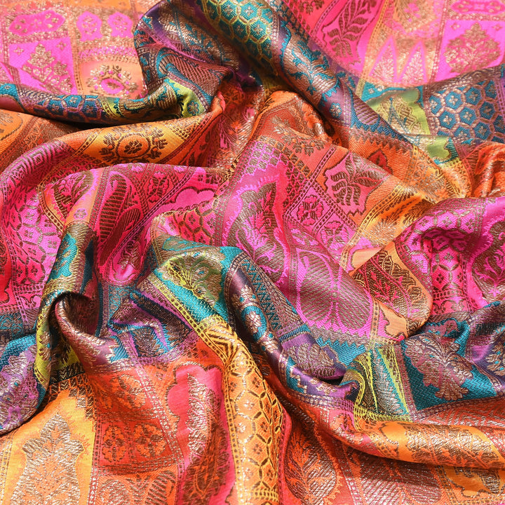 Multi Rangoli Brocade Fabric – Premium Zari Woven Designer Brocade Fabric 001006-A12