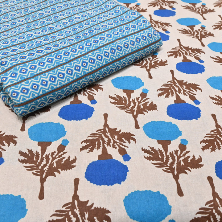 Blue Cotton Linen Print